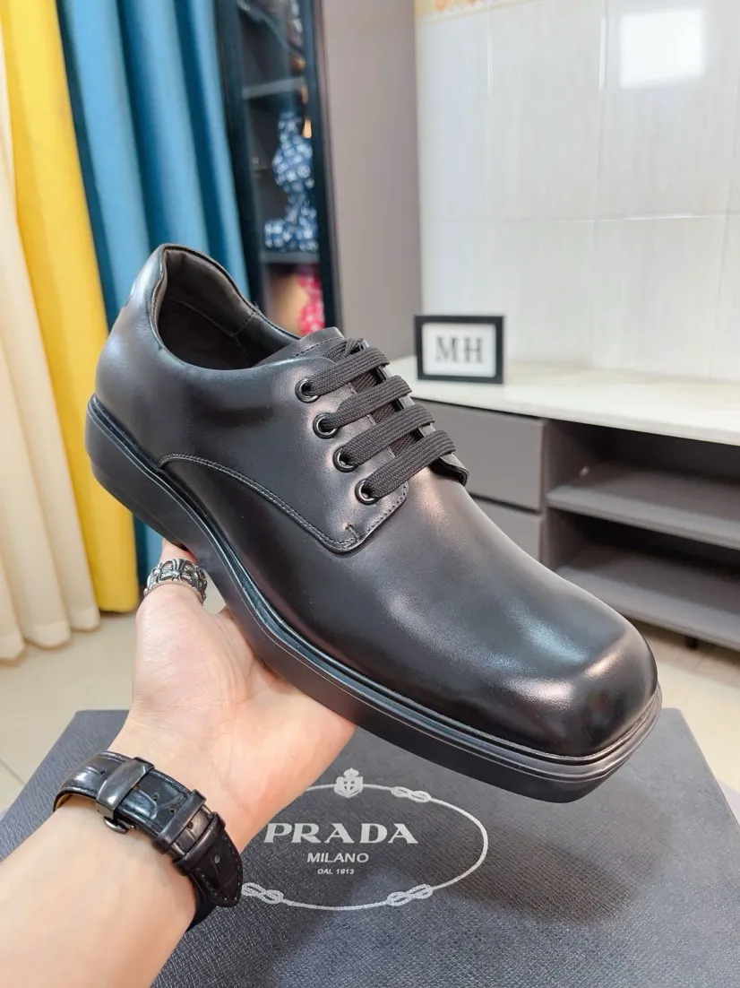 Men's shoes 💰540🌹🌹【PRADA Leather Shoes】Top purchasing agency Original imported Italian custom-made open-edge beaded cowhide leather surface, fully imported water-dyed breathable cowhide lining, original factory special molded sole super comfortable, size: 38-44